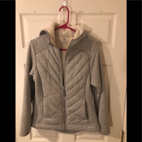 Light gray zip up jacket with sherpa🤍💜 - Picture 3 of 9